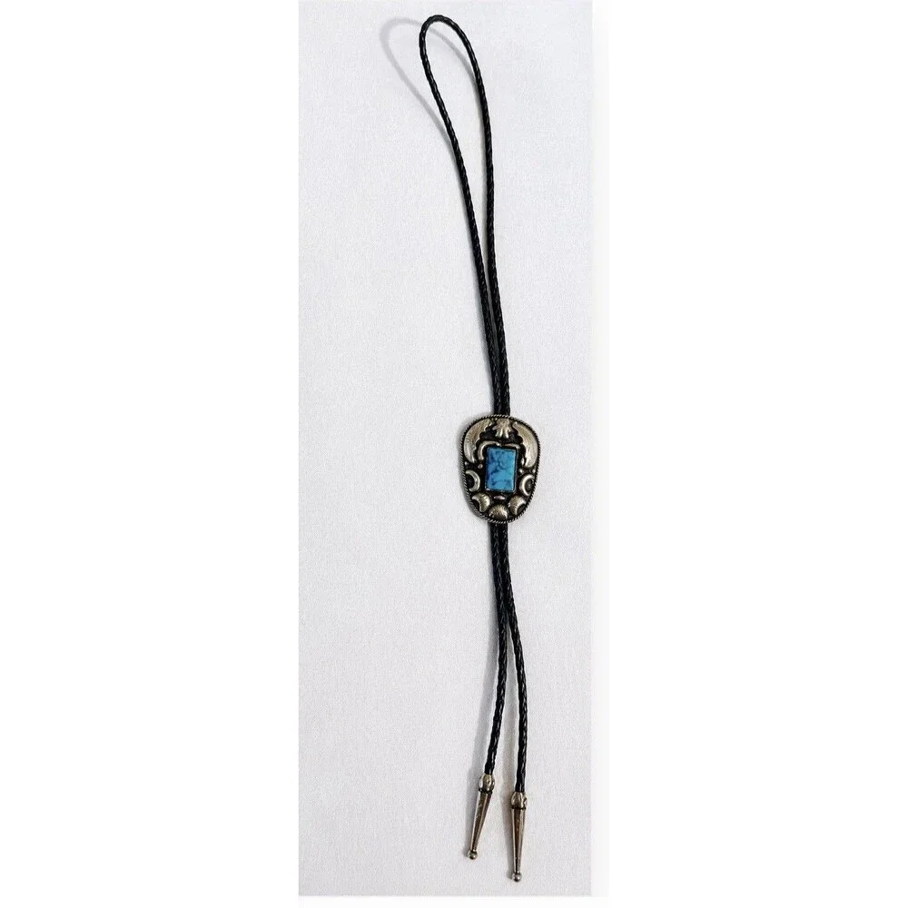 Vintage Sterling Silver & Turquoise Western Bolo Made In Mexico